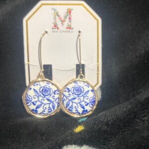 Blue and Gold Floral Earrings
